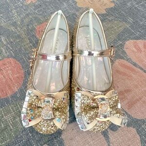Beautiful Gold Glitter Gem Bow Princess Heels - 10T